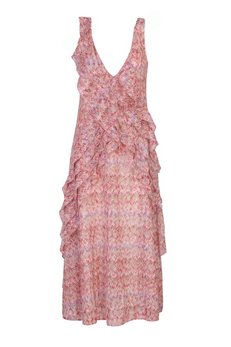 Shop MISSONI  Dress: Missoni snake motif midi dress with flounces and lurex.
All-over flounces.
Midi length.
Chiffon applications.
Processing of capers with sequins.
Halter neckline.
Composition: 60%Viscose, 21%Metallic Fiber, 19%Polyamide.
Made in Italy.. DS24SG0E BR00UY-SM96TROSSO